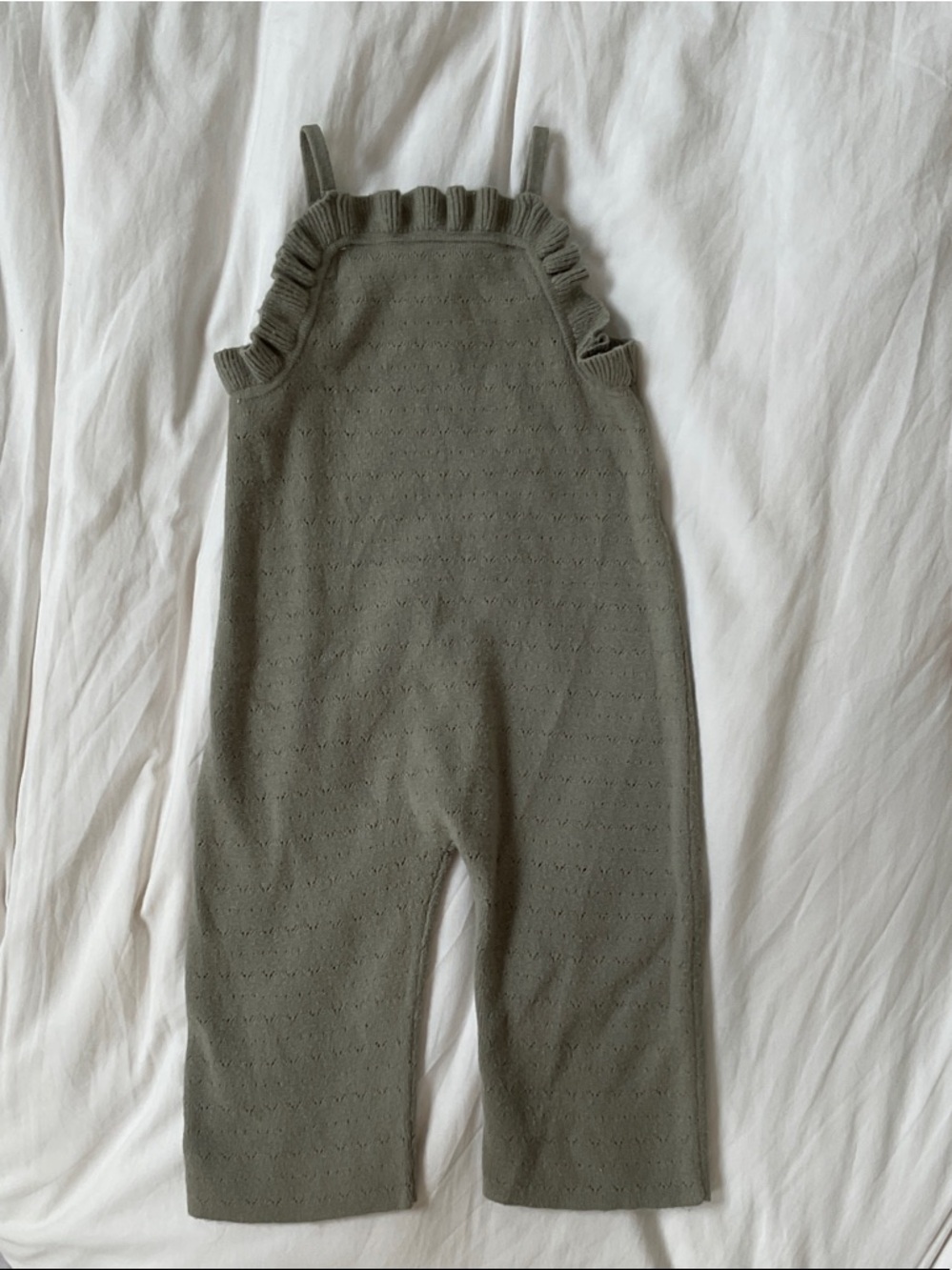 Zara Olive Knit Ruffle Strap Overalls